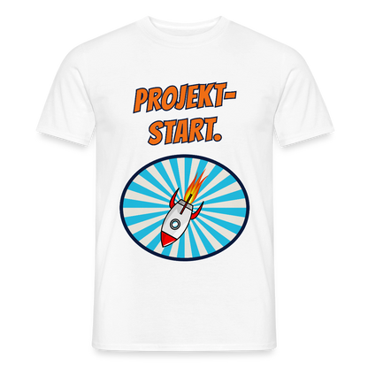 Projektstart. Motiv-T-Shirt für Männer, Farbe Weiß