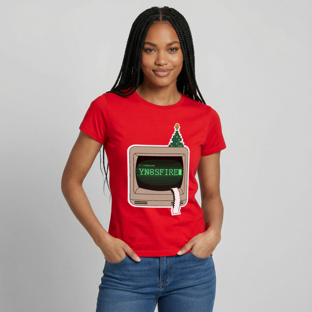YN8SFIRE Motiv-T-Shirt für Frauen, Farbe Rot, Model