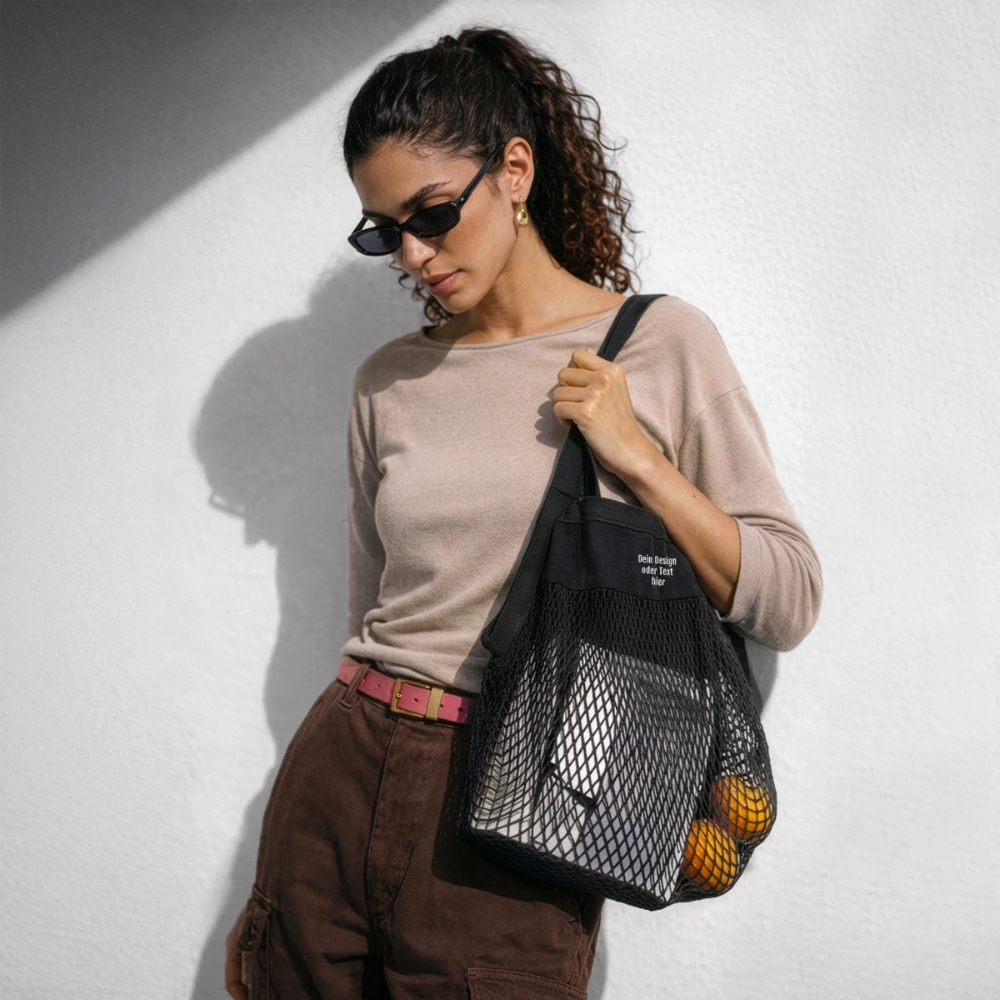 Organic Mesh-Einkaufstasche - personalisierbar - Schwarz
