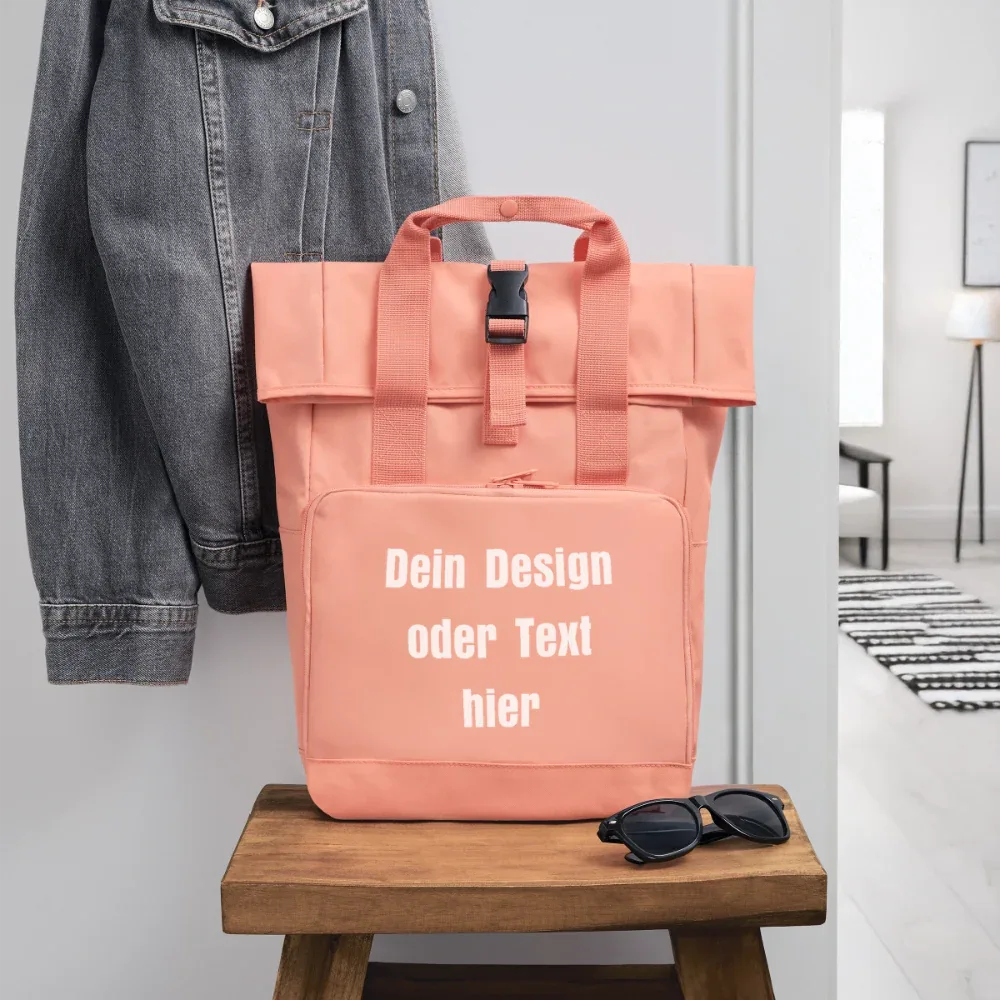 Rolltop Rucksack mit zwei Griffen - personalisierbar - Chintzrosa