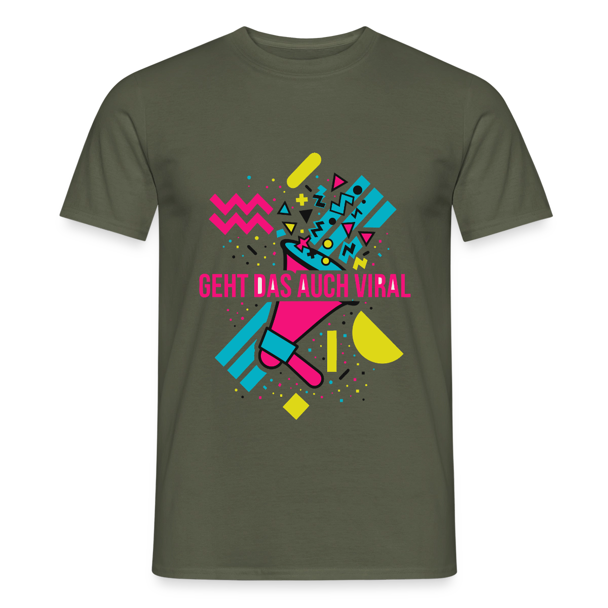 Geht das auch viral? Memphis-Motiv Motiv-T-Shirt für Männer, Farbe Militärgrün