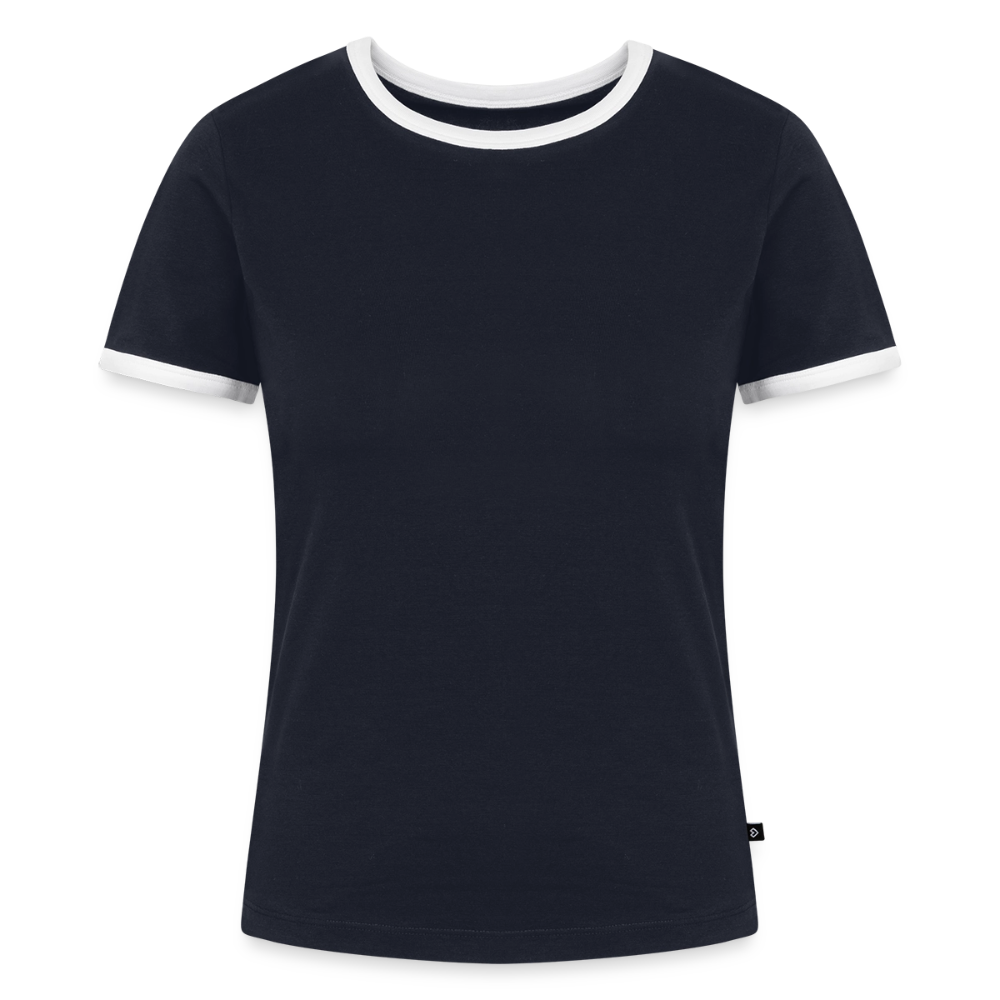 Frauen Kontrast-T-Shirt - personalisierbare Vorder- und Rückseite - Navy/Weiß 