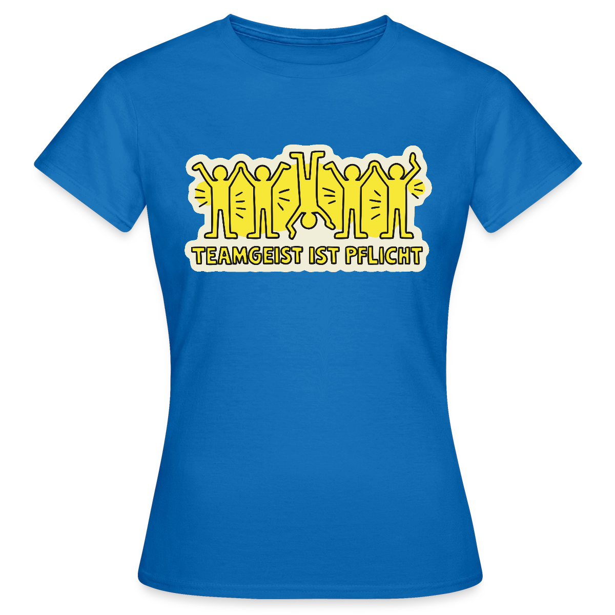 Teamgeist ist Pflicht. Pop-Art-Motiv Motiv-T-Shirt für Frauen, Farbe Royalblau