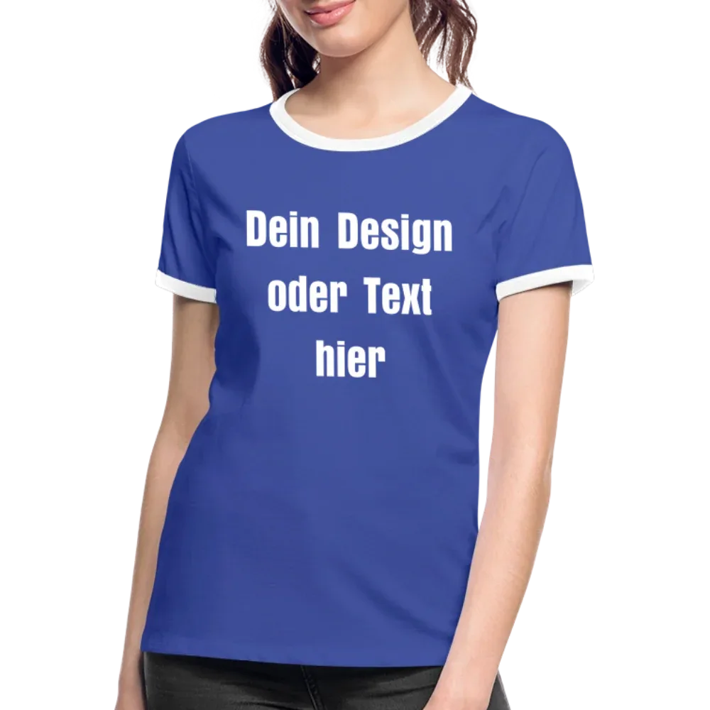 Frauen Kontrast-T-Shirt - personalisierbare Vorder- und Rückseite - Blau/Weiß