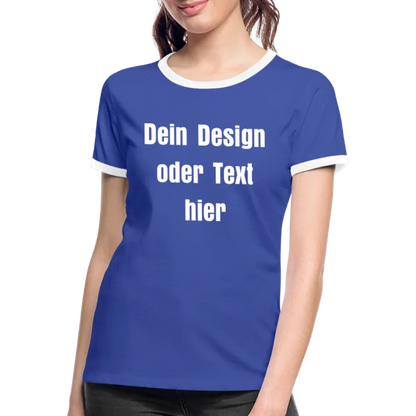Frauen Kontrast-T-Shirt - personalisierbare Vorder- und Rückseite - Blau/Weiß