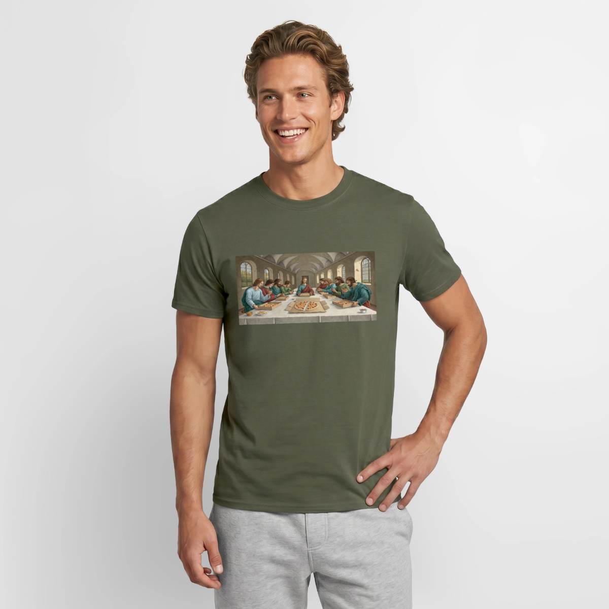 Das Teamevent. Renaissance-Motiv Motiv-T-Shirt für Männer, Farbe Militärgrün, Model