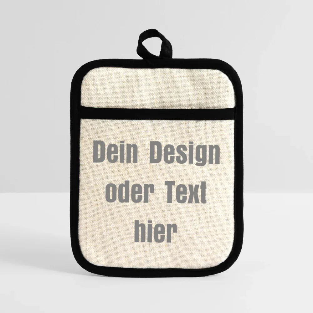 Topflappen mit Gummirückseite - personalisierbar - Leinen/Schwarz 