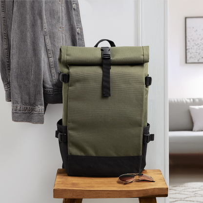 Rolltop Rucksack - personalisierbar - Olive/Schwarz