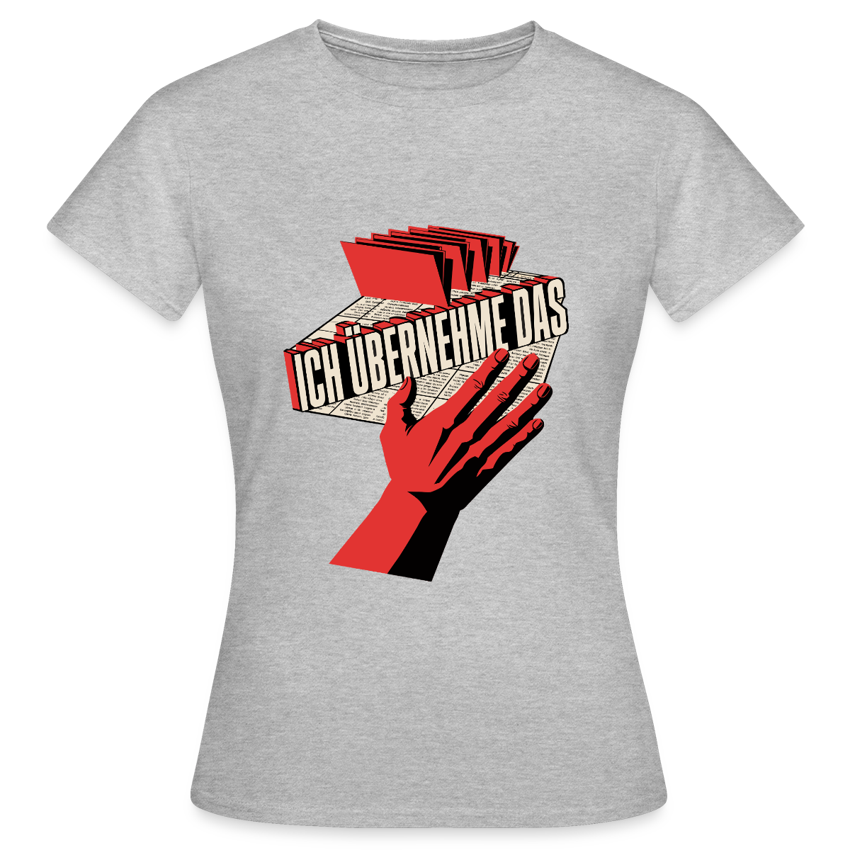 Ich übernehme das. Konstruktivismus-Motiv Motiv-T-Shirt für Frauen, Farbe Grau meliert