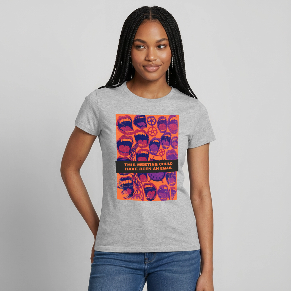 This meeting could have been an email. Raster-Motiv Motiv-T-Shirt für Frauen, Farbe Grau meliert, Model