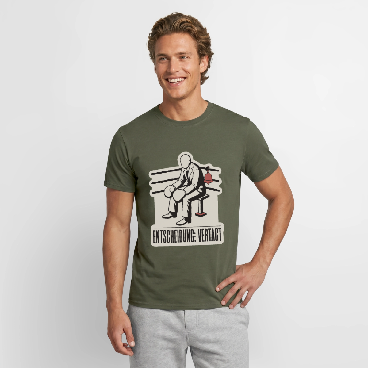 "Entscheidung: vertagt. Boxplakat-Motiv" Motiv-T-Shirt für Männer, Farbe Militärgrün