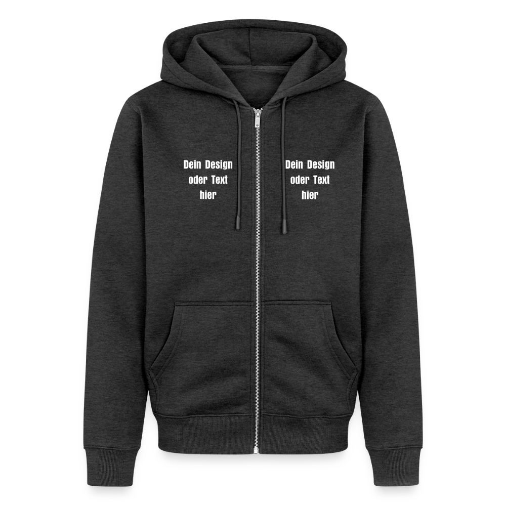 Männer Premium Kapuzenjacke - personalisierbare Vorder- und Rückseite - Anthrazit meliert