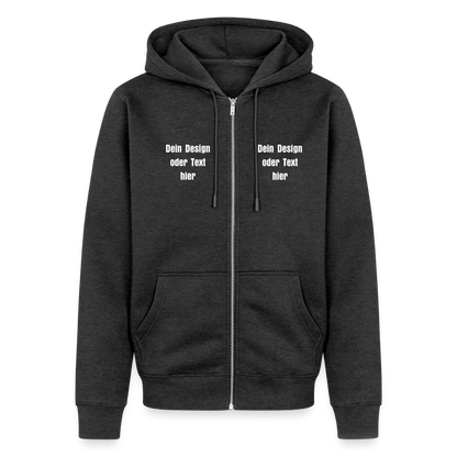 Männer Premium Kapuzenjacke - personalisierbare Vorder- und Rückseite - Anthrazit meliert