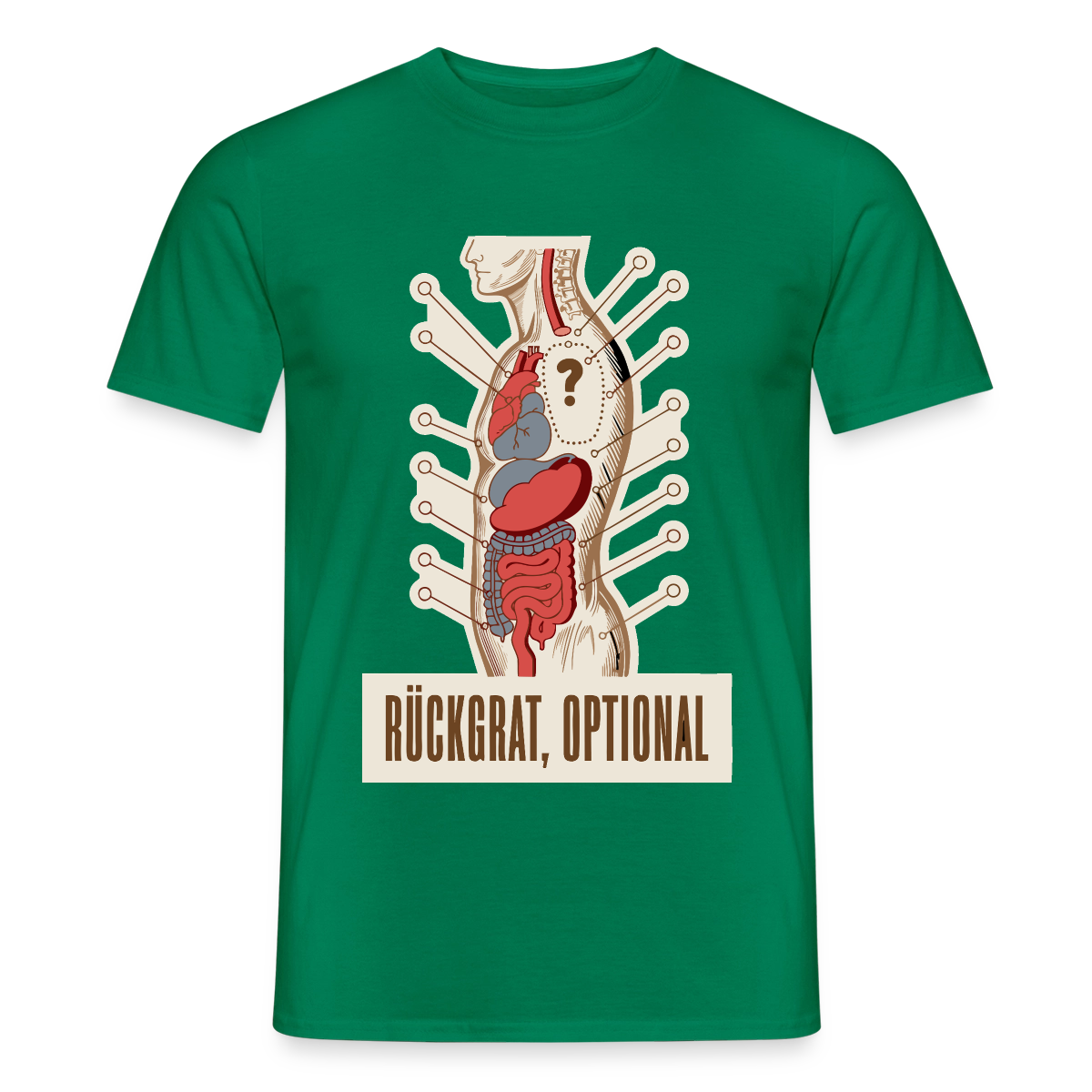 Rückgrat, optional. Anatomie-Motiv Motiv-T-Shirt für Männer, Farbe Kelly Green