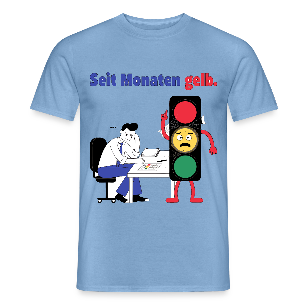 "Seit Monaten gelb. Ampel-Motiv" Motiv-T-Shirt für Männer, Farbe Carolina Blue