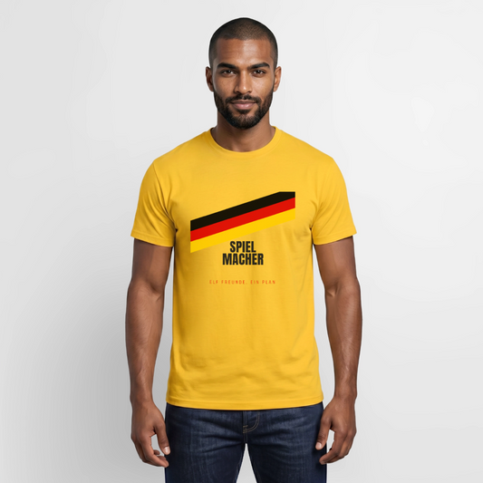 Spielmacher. Elf Freunde, ein Plan. Motiv-T-Shirt für Männer, Farbe Gelb, Model