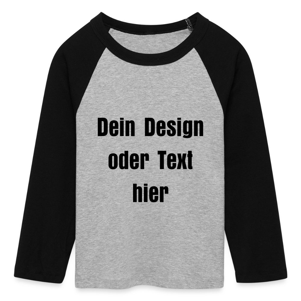 Frauen Cropped Baseball T-Shirt 3/4 Arm - personalisierbare Vorder- und Rückseite - Grau meliert/Schwarz