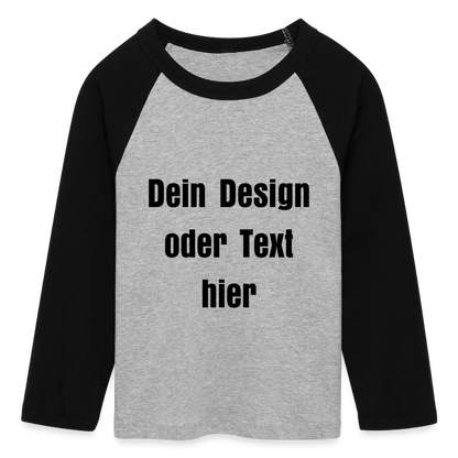 Frauen Cropped Baseball T-Shirt 3/4 Arm - personalisierbare Vorder- und Rückseite - Grau meliert/Schwarz