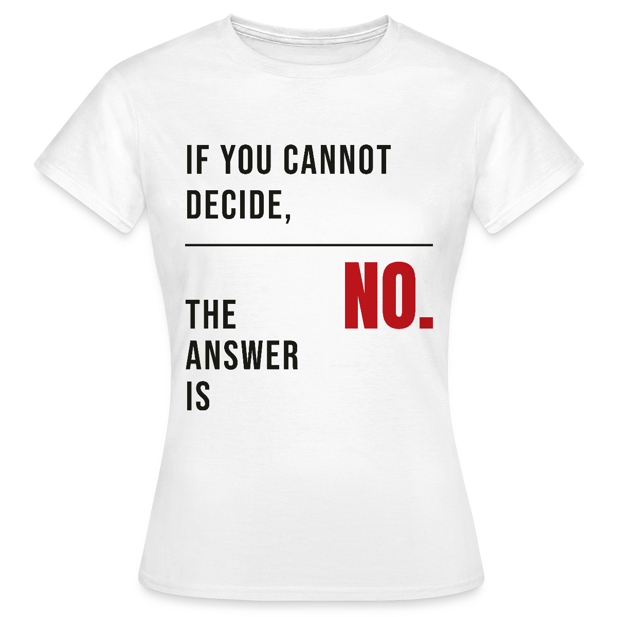 If you cannot decide, the answer is no. Motiv-T-Shirt für Frauen, Farbe Weiß
