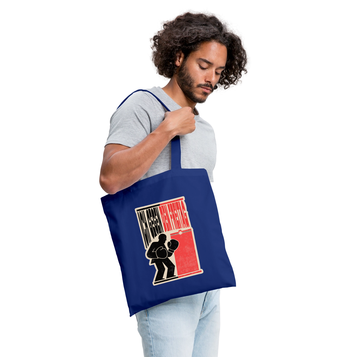 "Ich gegen den Freitag. Boxplakat-Motiv" Stoffbeutel, Farbe Royalblau