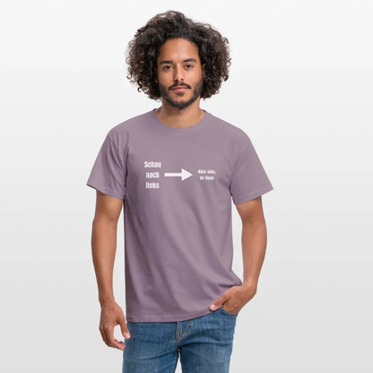 "Schau nach links" Motiv-T-Shirt für Männer - Lilagrau 