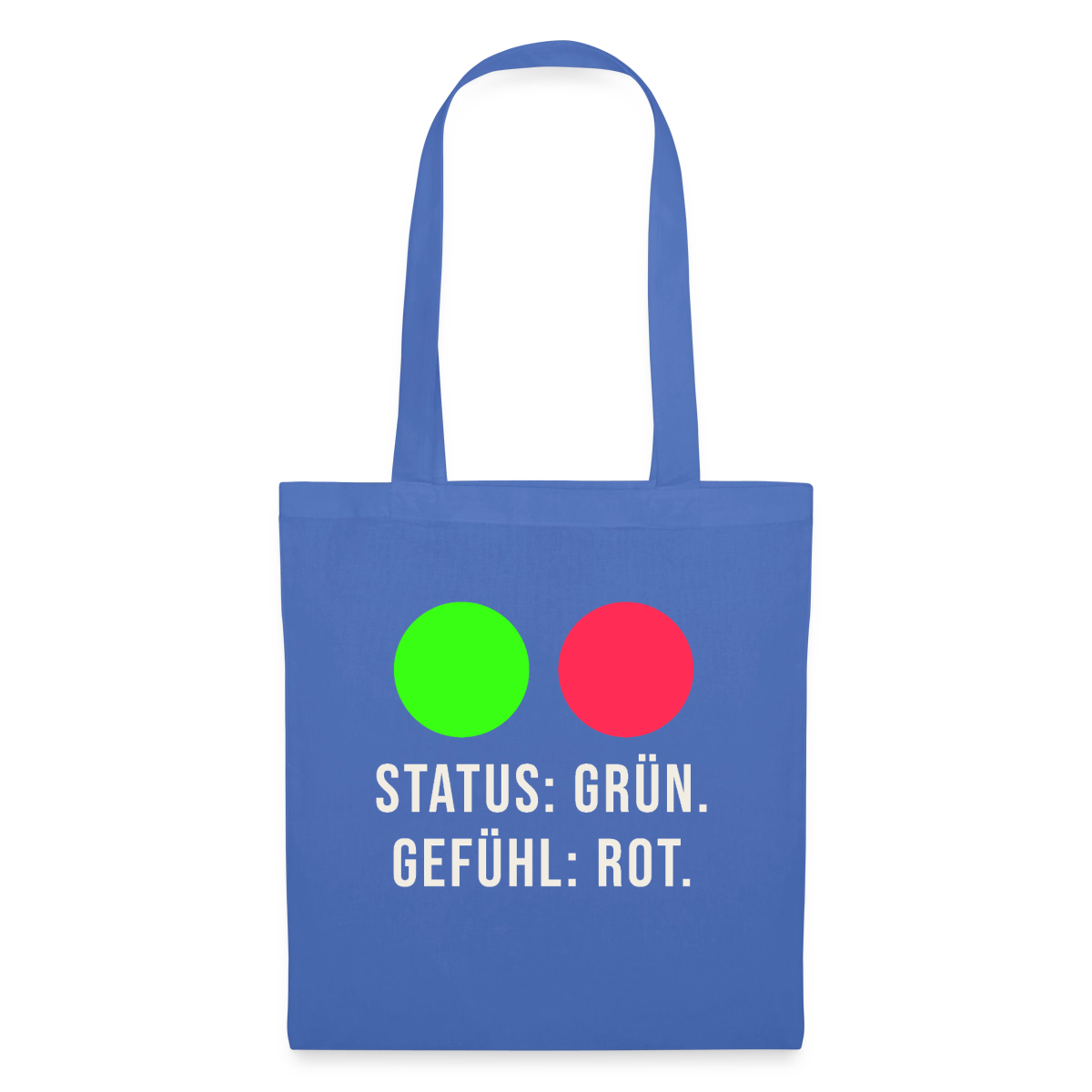 Status: grün. Gefühl: rot. Stoffbeutel, Farbe Hellblau