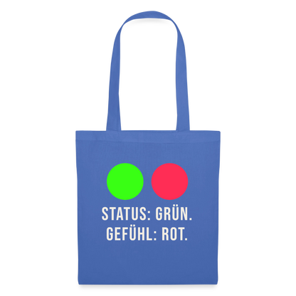 Status: grün. Gefühl: rot. Stoffbeutel, Farbe Hellblau