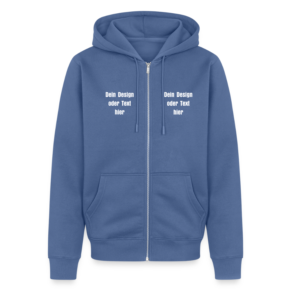 Männer Premium Kapuzenjacke - personalisierbare Vorder- und Rückseite - Taubenblau