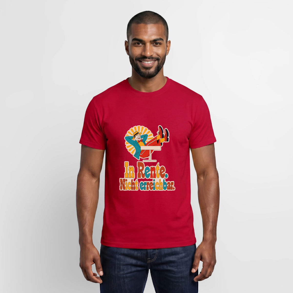 "In Rente. Nicht erreichbar. Midcentury-Motiv" Motiv-T-Shirt für Männer, Farbe Rot
