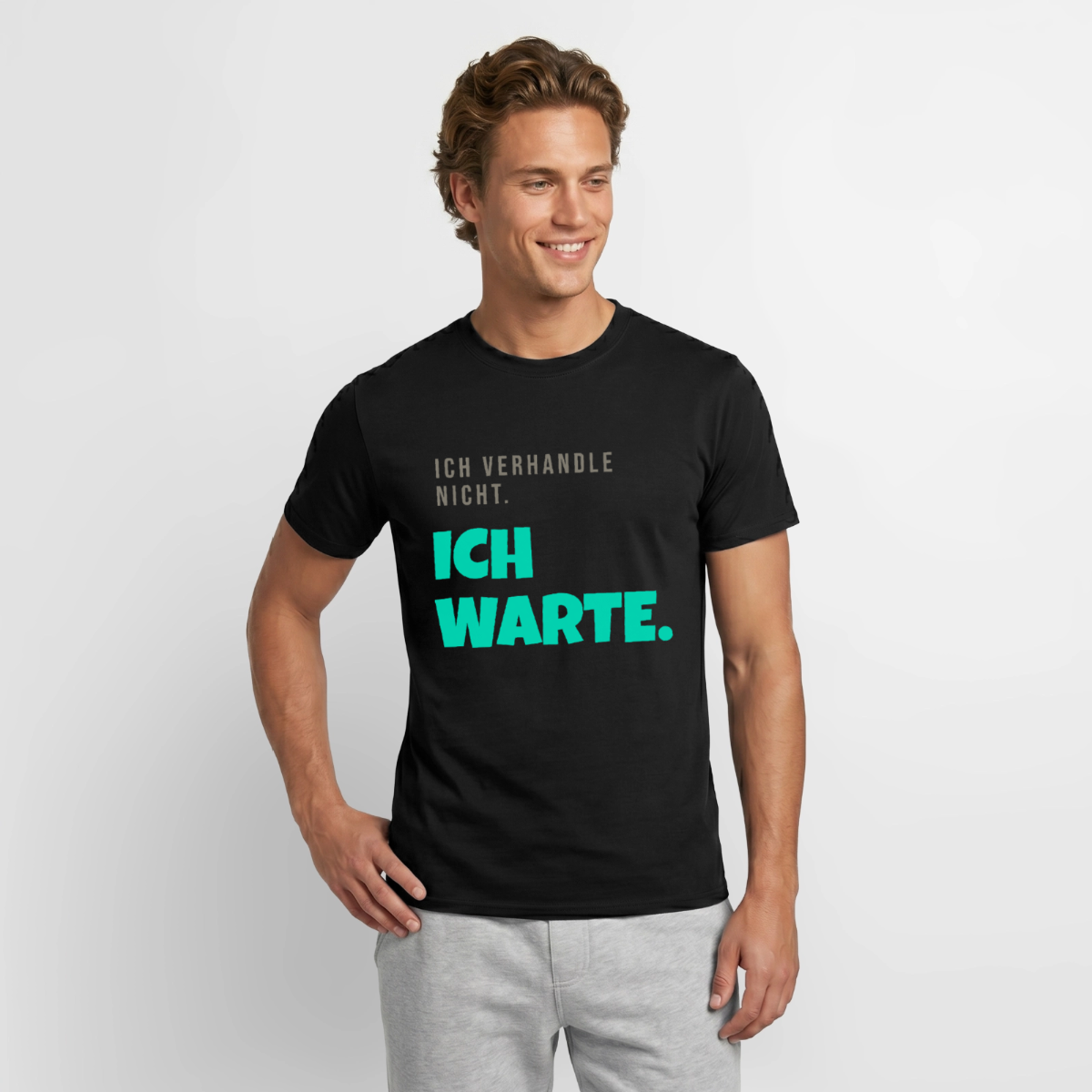 "Ich verhandle nicht. Ich warte." Motiv-T-Shirt für Männer, Farbe Schwarz, Model