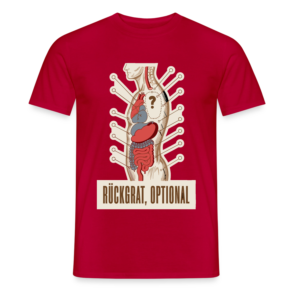 Rückgrat, optional. Anatomie-Motiv Motiv-T-Shirt für Männer, Farbe Rot