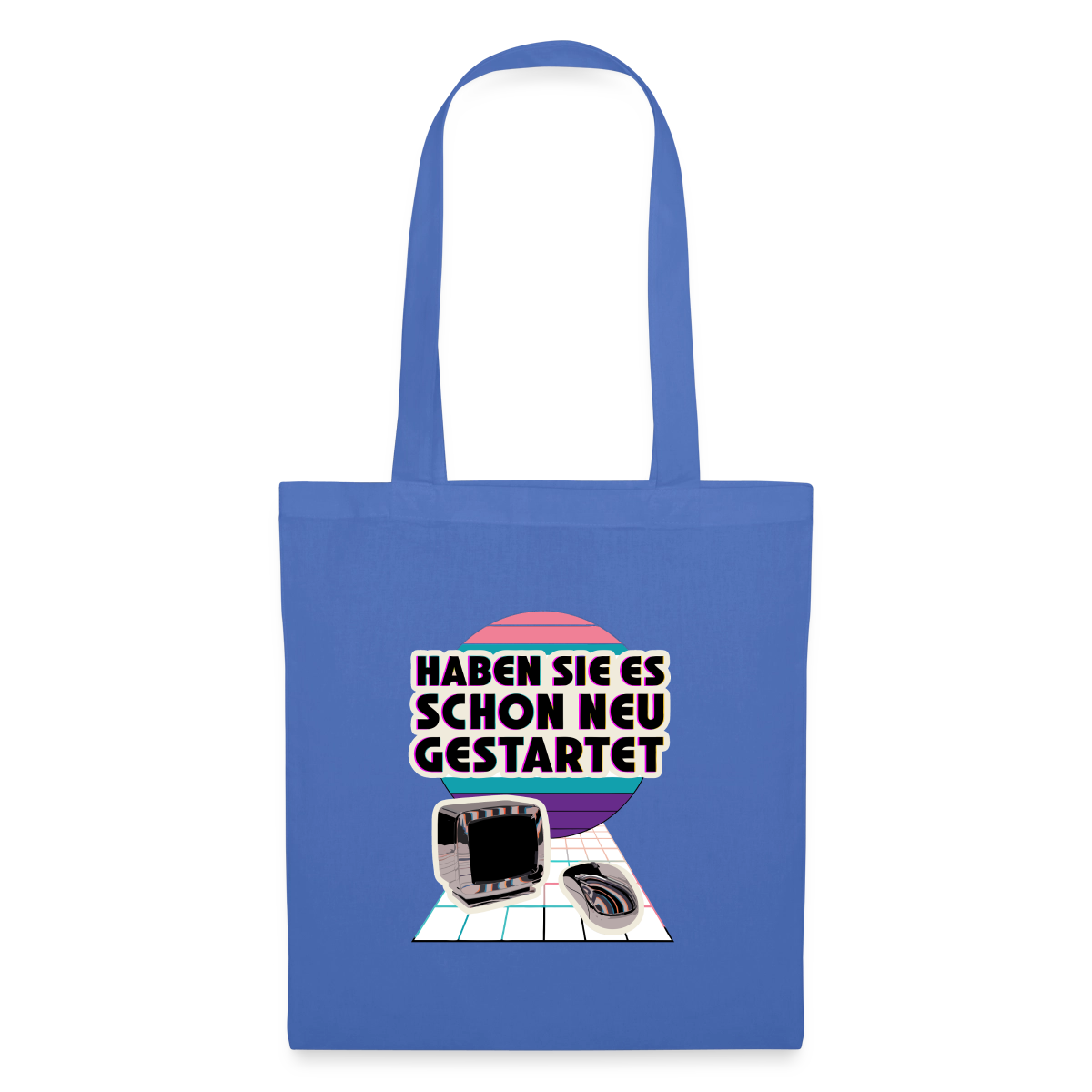 Haben Sie es schon neu gestartet? Vaporwave-Motiv Stoffbeutel, Farbe Hellblau