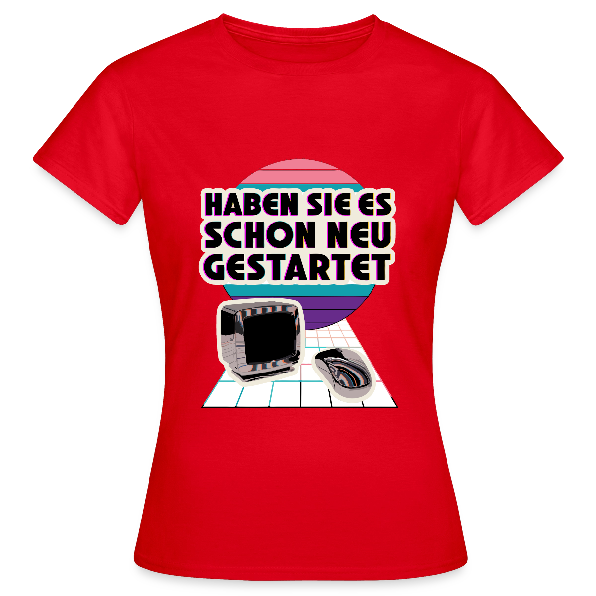 Haben Sie es schon neu gestartet? Vaporwave-Motiv Motiv-T-Shirt für Frauen, Farbe Rot