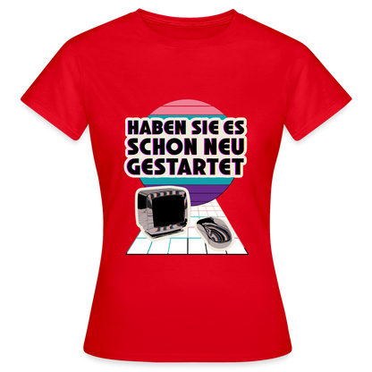 Haben Sie es schon neu gestartet? Vaporwave-Motiv Motiv-T-Shirt für Frauen, Farbe Rot