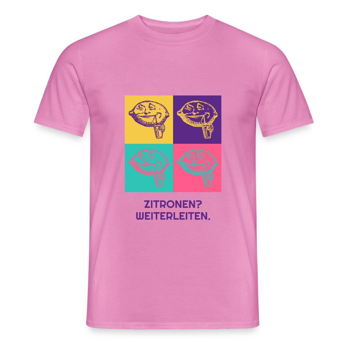 Zitronen? Weiterleiten. Pop-Art-Motiv Motiv-T-Shirt für Männer, Farbe Pink