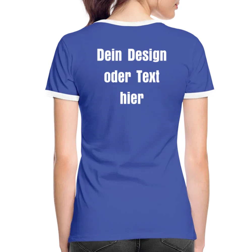 Frauen Kontrast-T-Shirt - personalisierbare Vorder- und Rückseite - Blau/Weiß
