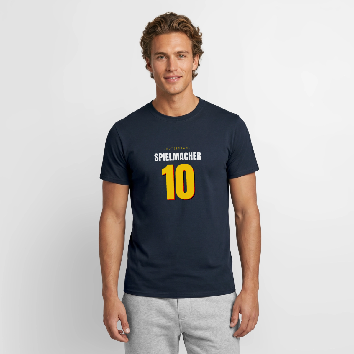 Spielmacher. Trikotnummer-Motiv Motiv-T-Shirt für Männer, Farbe Navy, Model