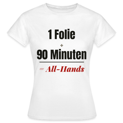 1 Folie + 90 Minuten = All-Hands Motiv-T-Shirt für Frauen, Farbe Weiß