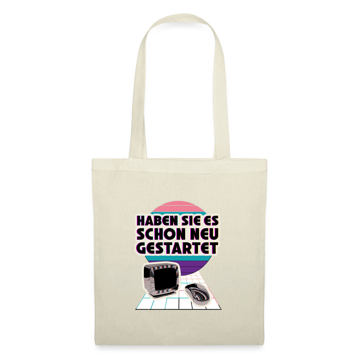 Haben Sie es schon neu gestartet? Vaporwave-Motiv Stoffbeutel, Farbe Natur