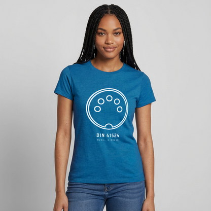 "DIN 41524, MIDI 5-polig" Motiv-T-Shirt für Frauen, Farbe Antikblaues Saphir meliert