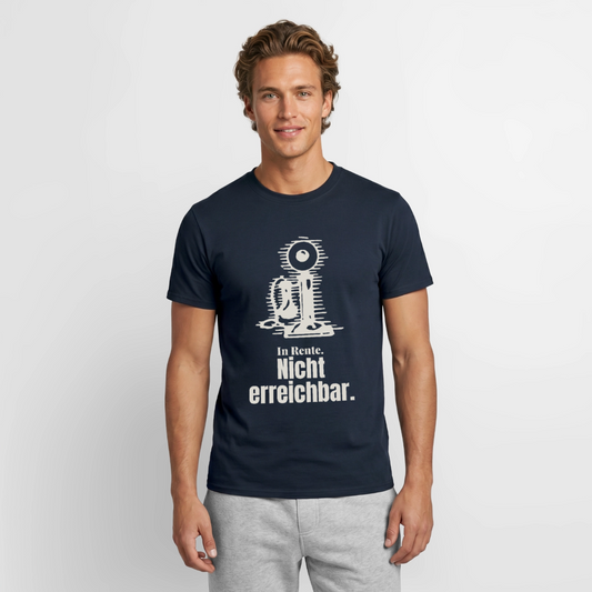 In Rente. Nicht erreichbar. Strichzeichnung Motiv-T-Shirt für Männer, Farbe Navy, Model