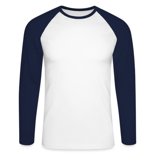 Männer Baseballshirt langarm - personalisierbare Vorder- und Rückseite - Weiß/Navy