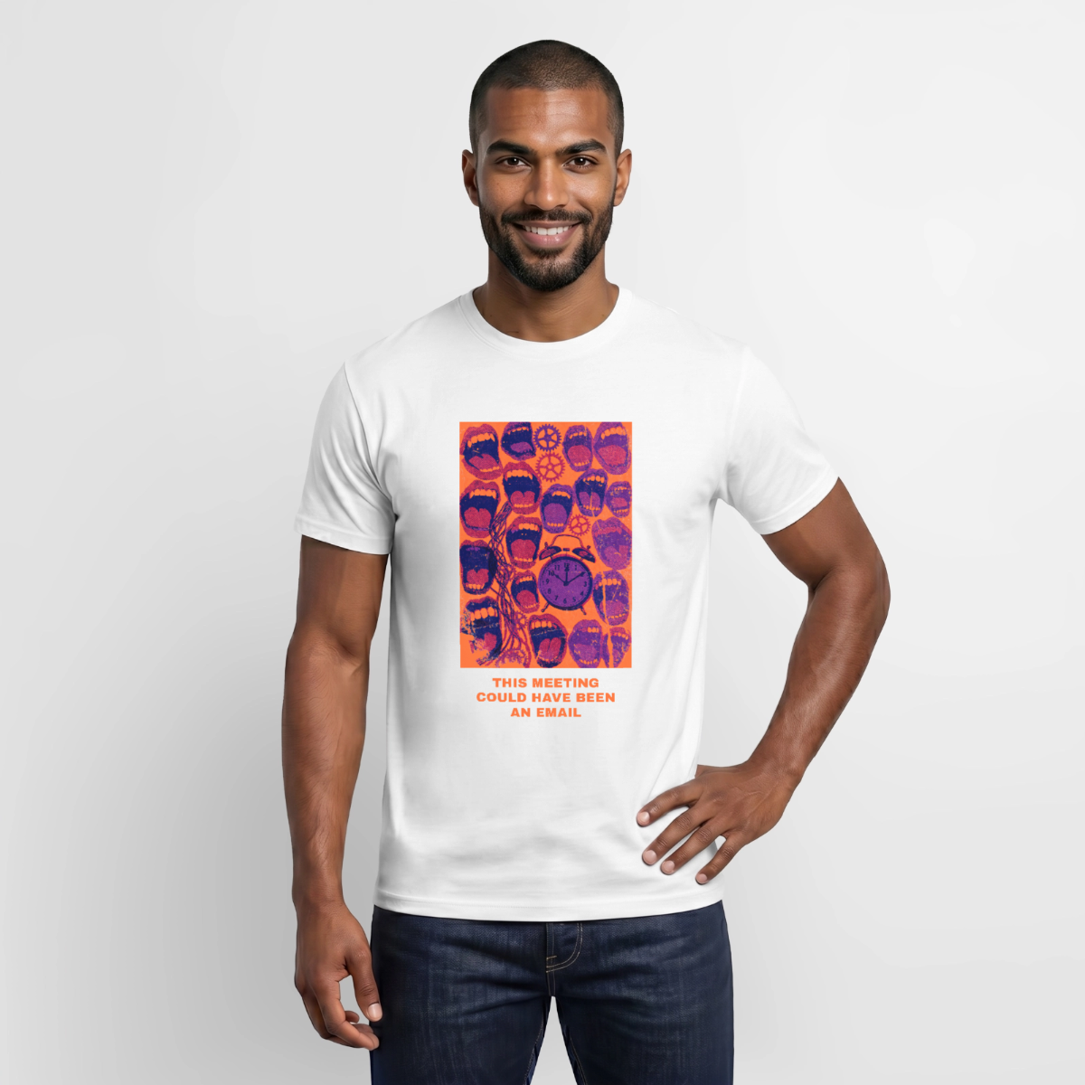 This meeting could have been an email. Popart-Motiv Motiv-T-Shirt für Männer, Farbe Weiß, Model