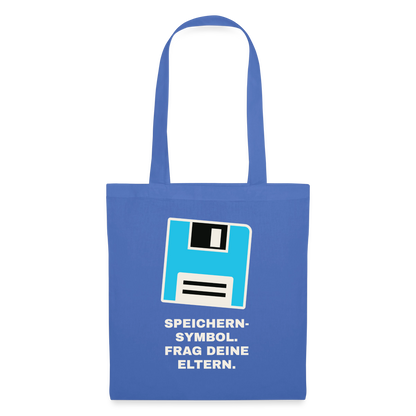 Speichern-Symbol. Frag deine Eltern. Stoffbeutel, Farbe Hellblau