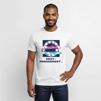 "Zeitmanagement. Glitch-Motiv" Motiv-T-Shirt für Männer, Farbe Weiß