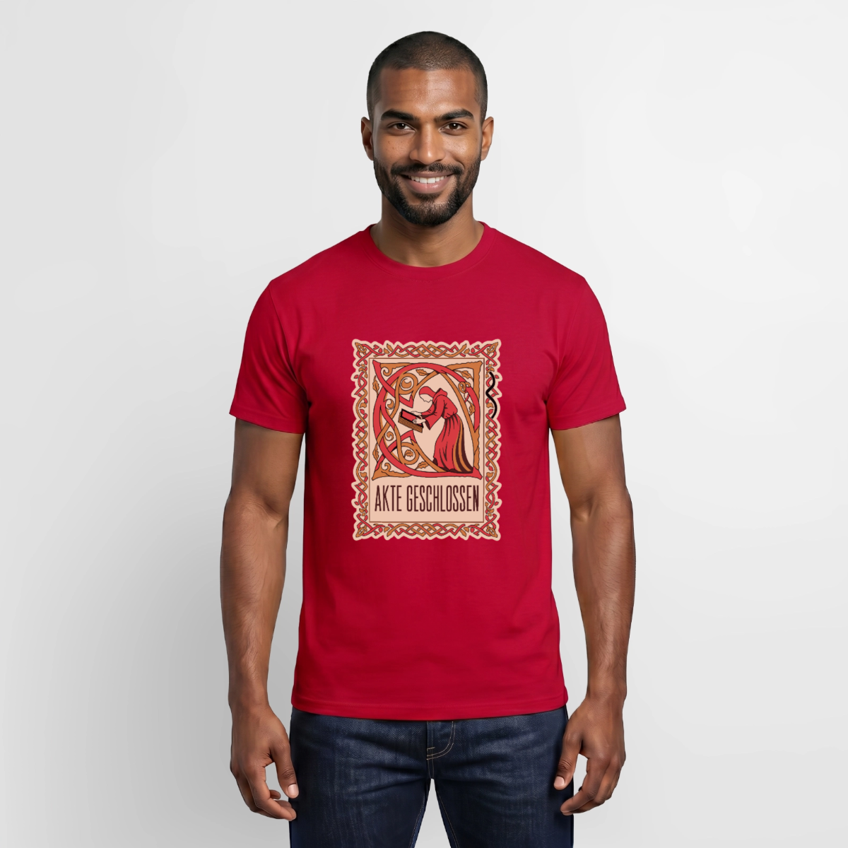 "Akte geschlossen. Buchmalerei-Motiv" Motiv-T-Shirt für Männer, Farbe Rot