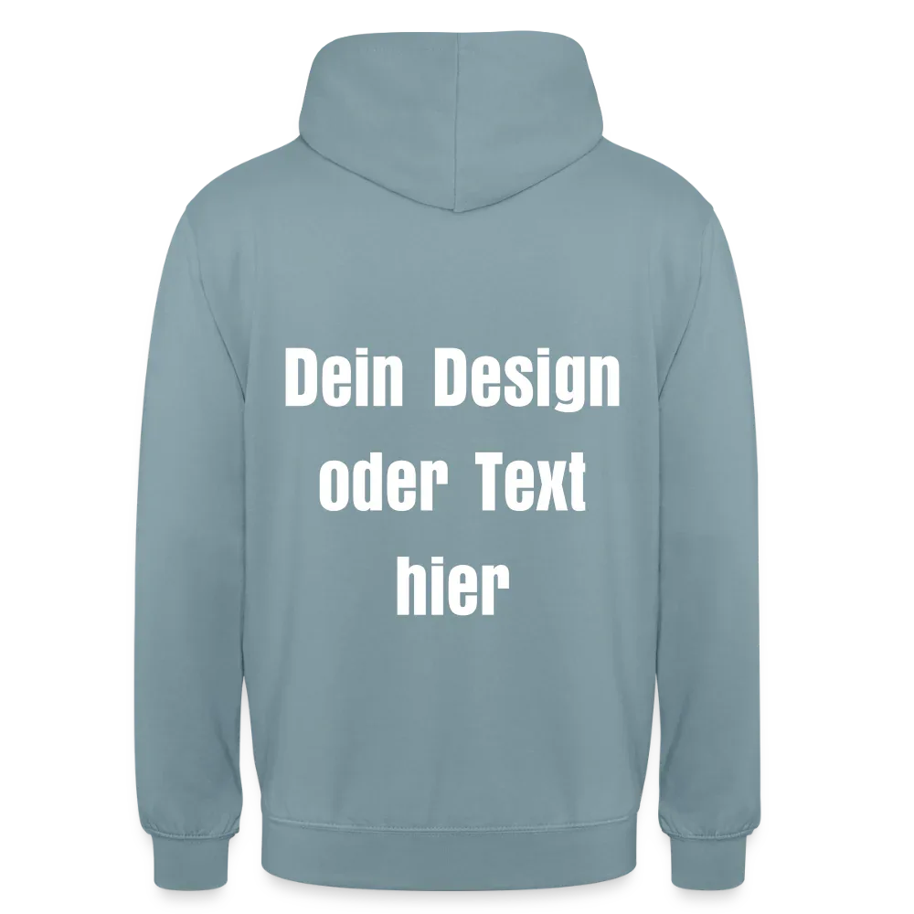 Unisex Hoodie - personalisierbare Vorder- und Rückseite - Nebelblau