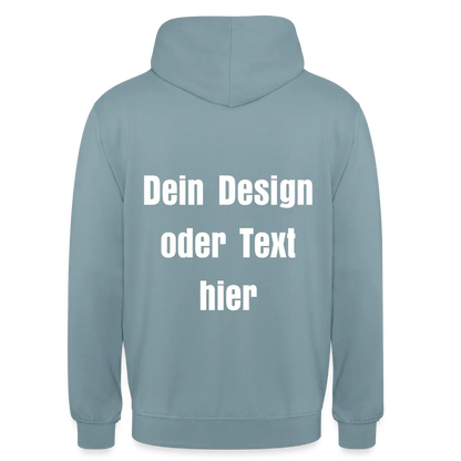 Unisex Hoodie - personalisierbare Vorder- und Rückseite - Nebelblau