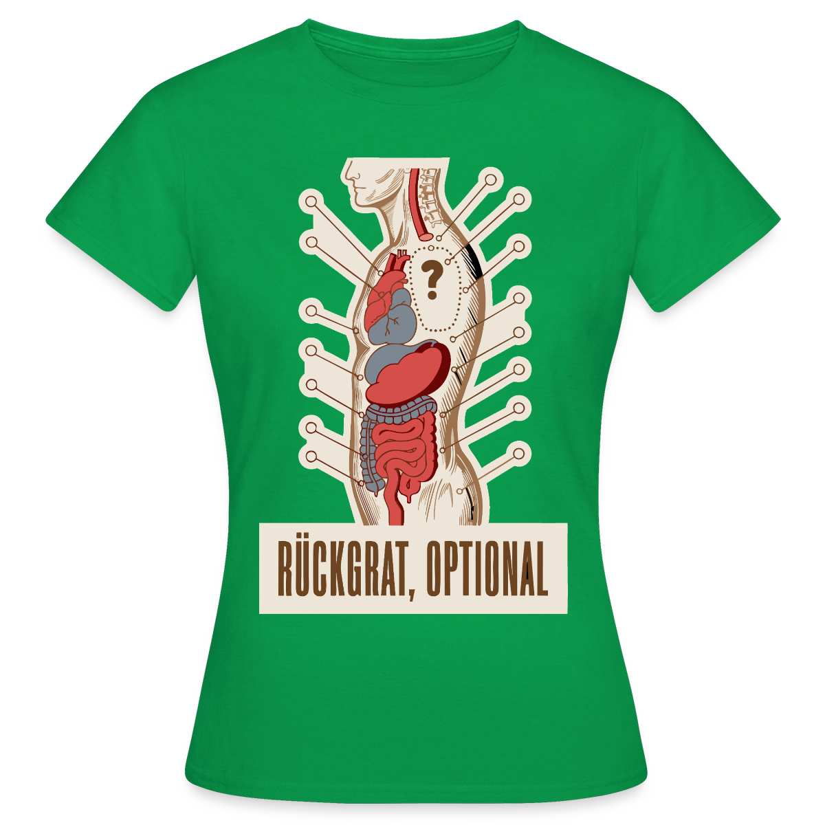 Rückgrat, optional. Anatomie-Motiv Motiv-T-Shirt für Frauen, Farbe Kelly Green