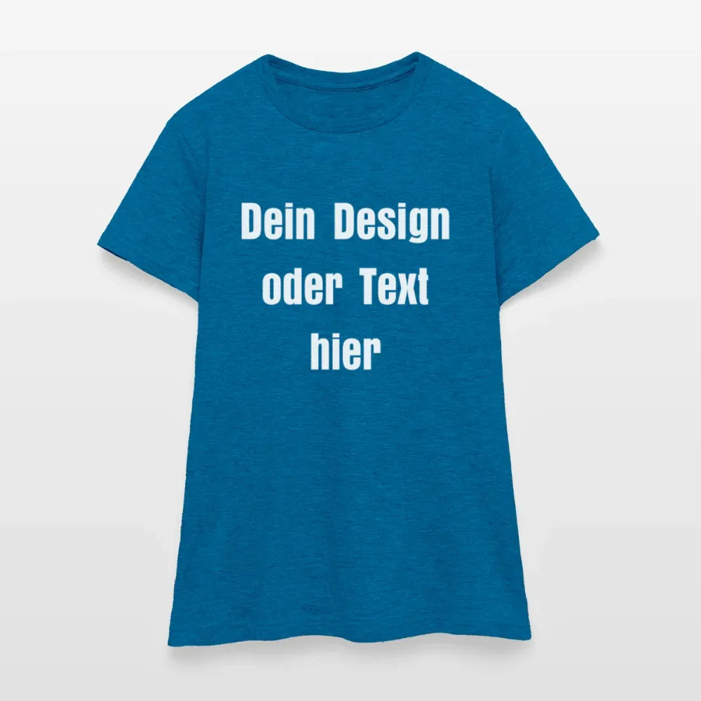 Frauen T-Shirt - personalisierbare Vorder- und Rückseite - Antikblaues Saphir meliert